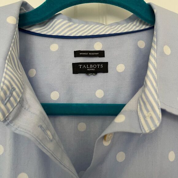 Talbots Blue Polka Dot Wrinkle Resistant Cotton Button Down Shirt Size Medium - Picture 6 of 9